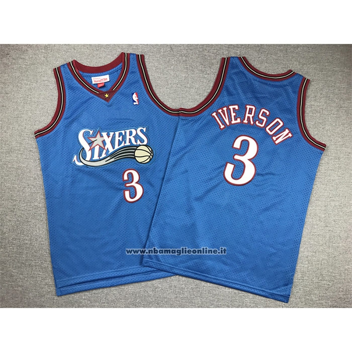 Maglia Bambino Philadelphia 76ers Allen Iverson #3 Mitchell & Ness 1999-00 Blu